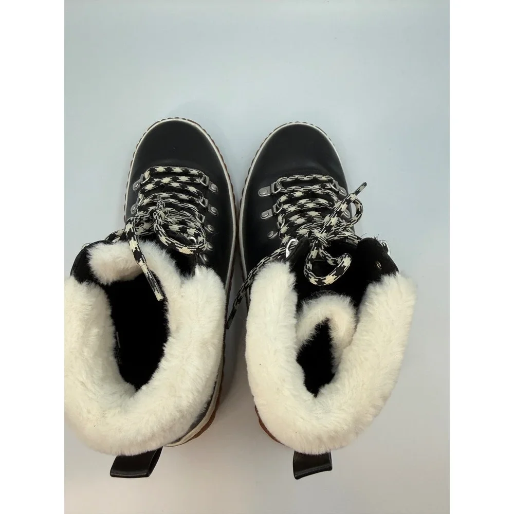Skechers Black Jagged Pond No Regrets Faux Fur Trim Hiker Boots Sz 9